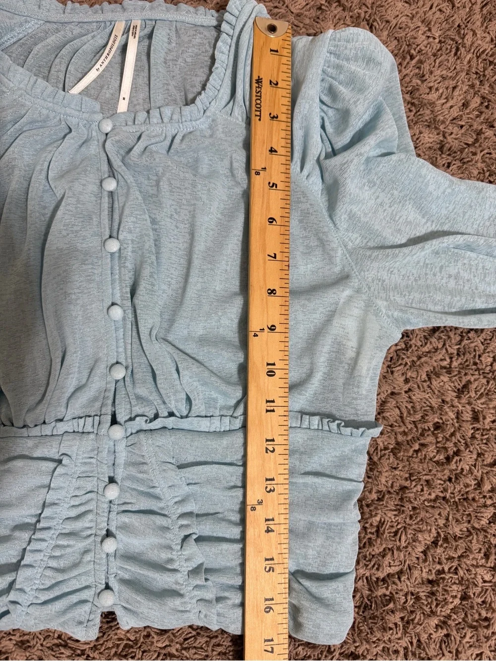 Anthropologie Long Sleeve Femme Ruched Cropped Top Women's Blue size M Romantic